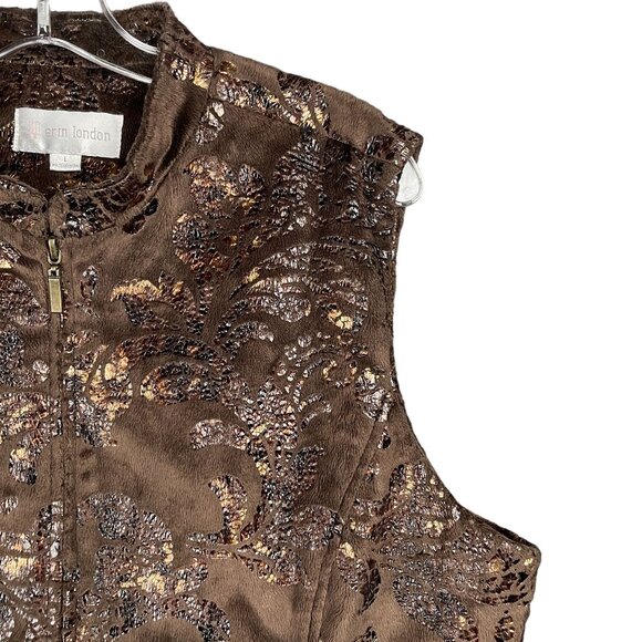 Erin London Vest L Brown Velvet Full Zip Metallic Warm Pockets Cozy Office Work - Picture 5 of 13